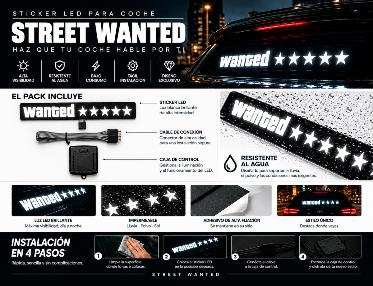 Letrero LED Personalizable - Wanted 5 Estrellas