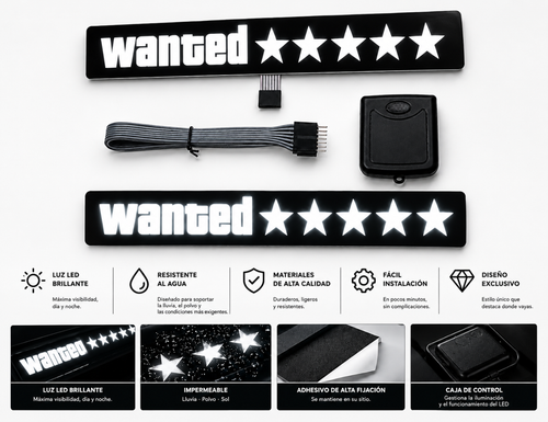 Letrero LED Personalizable - Wanted 5 Estrellas