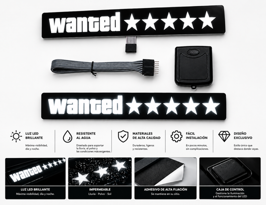 Letrero LED Personalizable - Wanted 5 Estrellas
